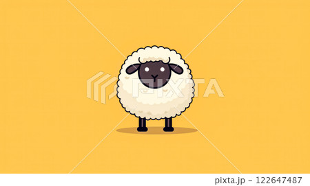 A cartoon sheep is standing on a yellow background 122647487