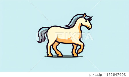 A cartoon horse is walking on a blue background. A cartoon horse is walking on a blue background. 122647498