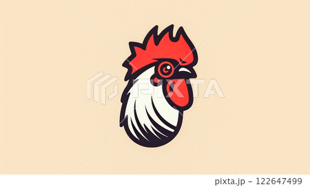 A cartoon chicken with a red beak and red eyes A cartoon chicken with a red beak and red eyes 122647499