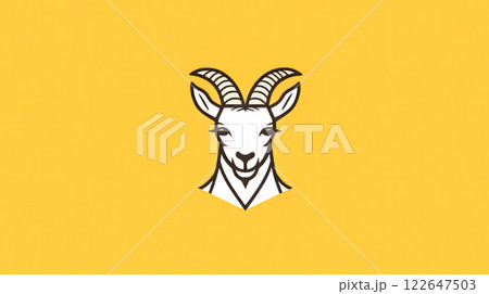 A ram with horns is the main focus of the image. 122647503
