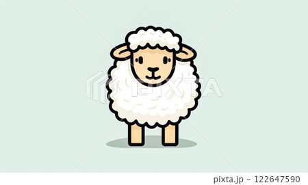 A cartoon sheep is standing on a blue background. 122647590