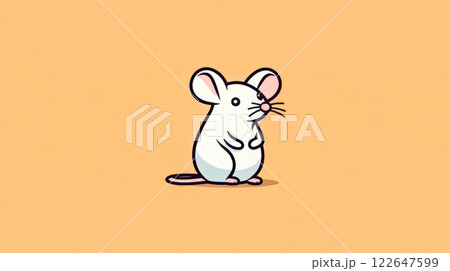 A cartoon mouse is standing on a yellow background. 122647599