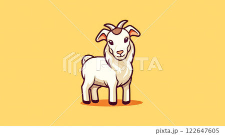A cartoon goat is standing on a yellow background 122647605