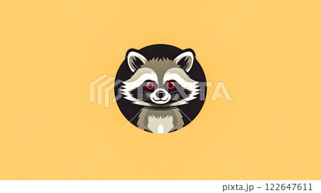A cartoon raccoon with red eyes is standing in a yellow circle 122647611