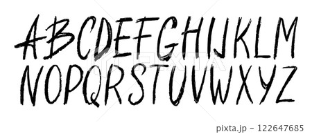 Typeface or font hand drawn made with brushstrokes. Grunge original engraved sketchy alphabet 122647685