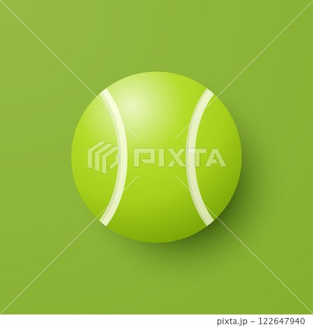 Vector 3d Tennis Ball Icon is on the Green Background Closeup. Tennis Ball Design Template, Sports Concepts, Competition Promotions, Advertisements, Graphics for a Tennis Event. Sports Background 122647940