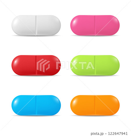 Vector Colorful Capsules Illustration. Medical Pill Set, Capsule Design for Medicine, Healthcare, Pills. Capsules in Vibrant Colors Red, White, Pink, Green, Blue, Yellow. Pharmaceutical Concept Vector Colorful Capsules Illustration. Medical Pill Set, Capsule Design for Medicine, Healthcare, Pills. Capsules in Vibrant Colors Red, White, Pink, Green, Blue, Yellow. Pharmaceutical Concept 122647941