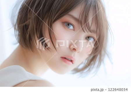 ボブヘアの美肌女性・スキンケア・ヘアカラー「AI生成画像」 ボブヘアの美肌女性・スキンケア・ヘアカラー「AI生成画像」 122648034