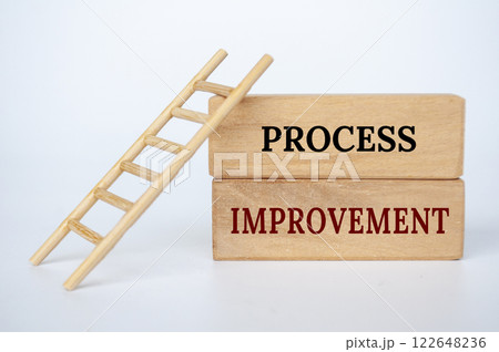 Process Improvement text on wooden blocks with small ladder background. Business and Process Improvement concept Process Improvement text on wooden blocks with small ladder background. Business and Process Improvement concept 122648236