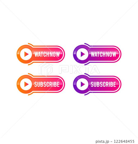 Set of 3d web buttons. Action button, hand cursor arrow pointing click link buttons. Subscribe, 122648455
