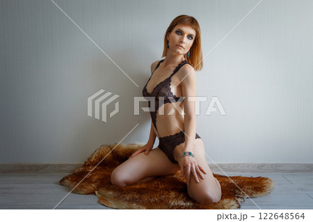 Beautiful and sexy young adult sensuality pretty dark blonde woman 122648564