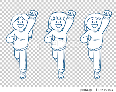 拳を突き上げる女性の線画イラストセット 全身 拳を突き上げる女性の線画イラストセット 全身 122649403