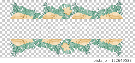 Watercolor Illustration Tropical Frame with Lush Foliage and Carambola Fruits, Template for Print, Textile and Web	 122649588