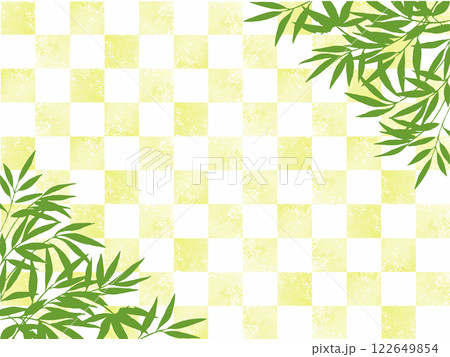 水彩の市松模様に笹の葉のシルエット 122649854