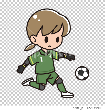 Goalkeeper child kicking a soccer ball 122649900