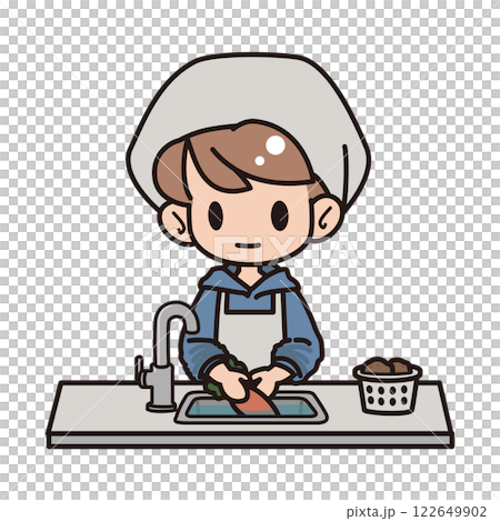 調理実習で野菜を洗う子ども 調理実習で野菜を洗う子ども 122649902