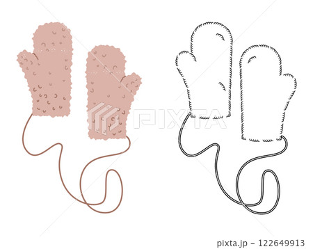 Wool Teddy Mitten Gloves Fur One-Fingered tan cartoon and flat CAD mockup Fashion hand accessory clothing technical 122649913