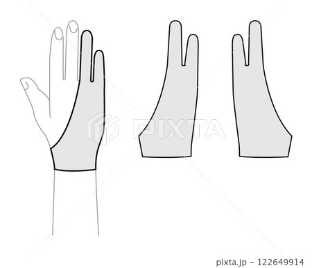 Drawing Gloves Elbow length Fashion hand accessory clothing technical illustration garment. Vector front palm back view 122649914