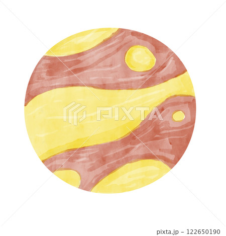 Watercolor Planet Yellow and Red in Childish Style Clipart Illustration for Textile, Print and Web Design	 122650190