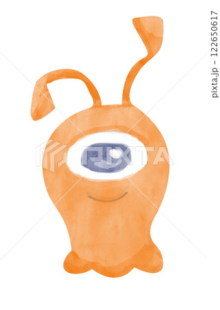 Watercolor Orange Alien with One Eye in Childish Style Clipart Illustration for Textile, Print and Web Design 122650617