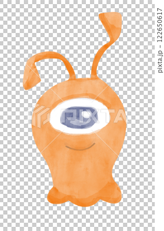 Watercolor Orange Alien with One Eye in Childish Style Clipart Illustration for Textile, Print and Web Design 122650617