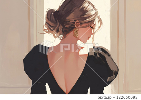 黒いドレスを着た後ろ姿の女性 122650695