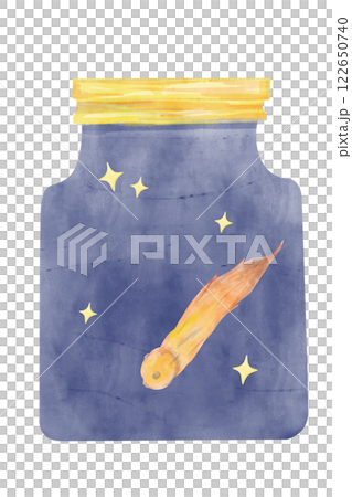 Watercolor Illustration Space Jar with Starry Sky and Comet or Asteroid, for Print, Textile, Cards, Web	 122650740