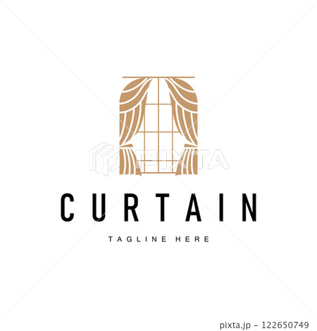 interior decoration curtain logo concept with simple minimalist concept illustration furniture template 122650749