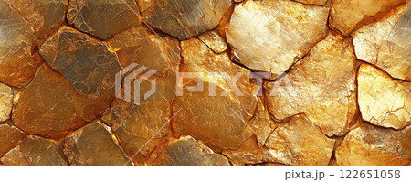 Wall of golden stones, seamless pattern. Abstract gold stones. Wall texture background 122651058