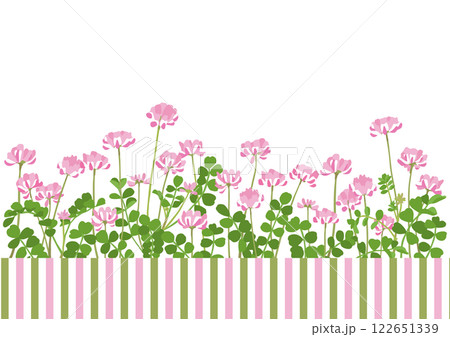 満開のれんげ畑 背景イラスト 春色ストライプのフッターデザイン 満開のれんげ畑 背景イラスト 春色ストライプのフッターデザイン 122651339