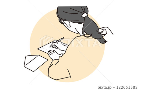 手紙を書く女性の後ろ姿のシンプルイラスト 122651385