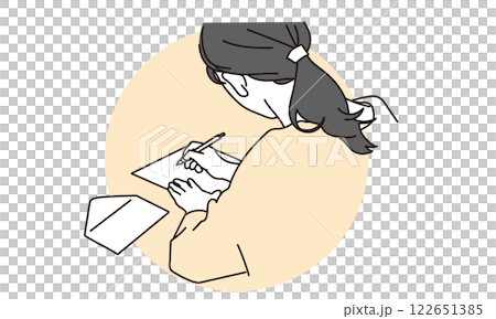 手紙を書く女性の後ろ姿のシンプルイラスト 122651385