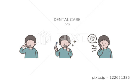 歯磨き、歯のケアをする男の子のイラストセット 歯磨き、歯のケアをする男の子のイラストセット 122651386