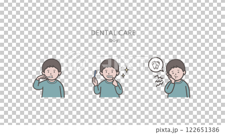 歯磨き、歯のケアをする男の子のイラストセット 歯磨き、歯のケアをする男の子のイラストセット 122651386