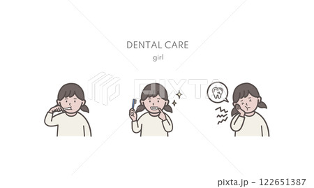 歯磨き、歯のケアをする女の子のイラストセット 歯磨き、歯のケアをする女の子のイラストセット 122651387