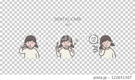 歯磨き、歯のケアをする女の子のイラストセット 歯磨き、歯のケアをする女の子のイラストセット 122651387