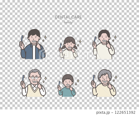一家人刷完牙後牙齒乾淨的插圖 122651392