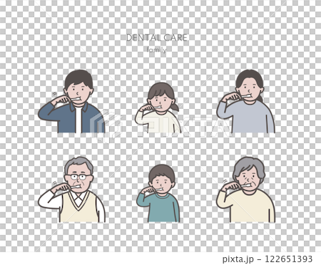 Illustration of a family brushing their teeth 122651393