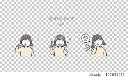 歯磨き、歯のケアをする女の子のイラストセット 122651413