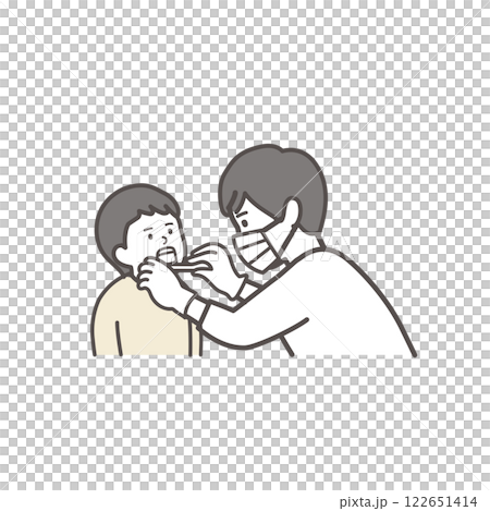 正在接受牙科檢查的男孩的上半身插圖 122651414