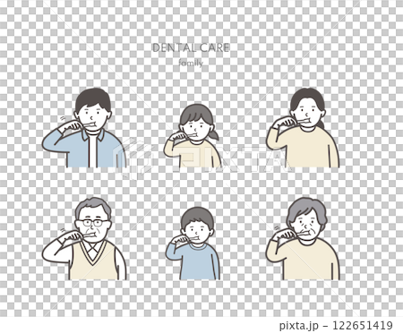 Illustration of a family brushing their teeth 122651419
