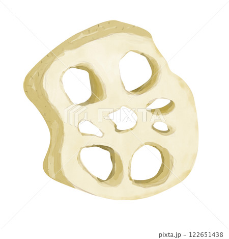 Watercolor Textured Lotus Root Cut Piece, Vibrant Textured Illustration for Print, Web and Textile	 122651438