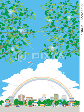 新緑の街並みイラスト. 122651499