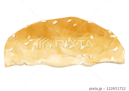 Watercolor Burger Bun Top One Isolated Illustration for Print and Web	 122651722
