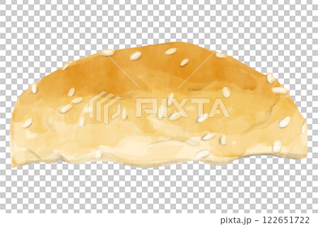 Watercolor Burger Bun Top One Isolated Illustration for Print and Web	 122651722