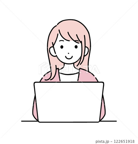 パソコンで仕事をする女性のイラスト パソコンで仕事をする女性のイラスト 122651918