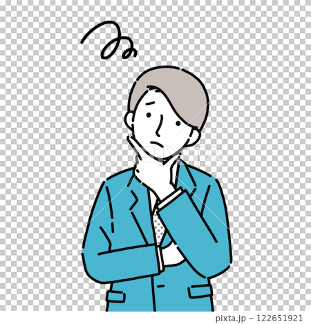A young man in a suit with his arms folded and worried 122651921