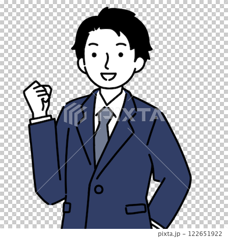 A young man in a suit doing a guts pose 122651922