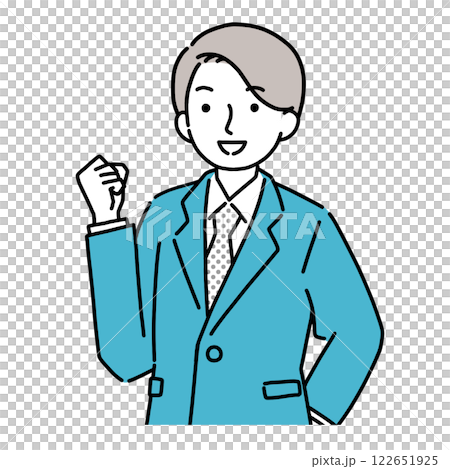 A young man in a suit doing a guts pose 122651925