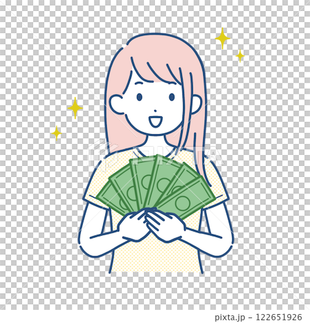 Illustration of a woman holding money 122651926